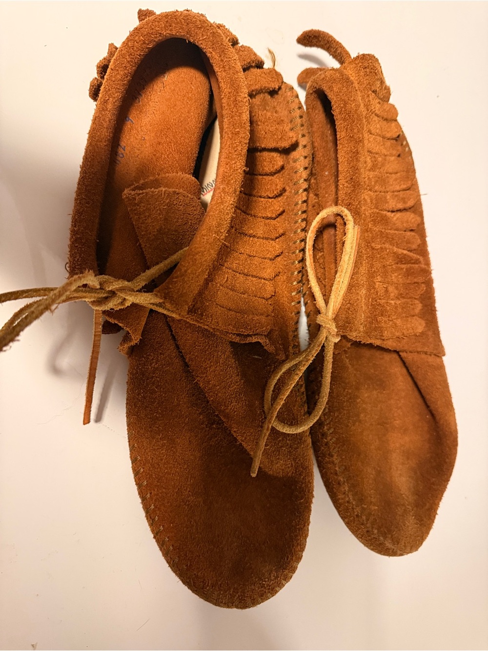 Minnetonka Chestnut Suede Fringe Lace-Up Ankle Booties
